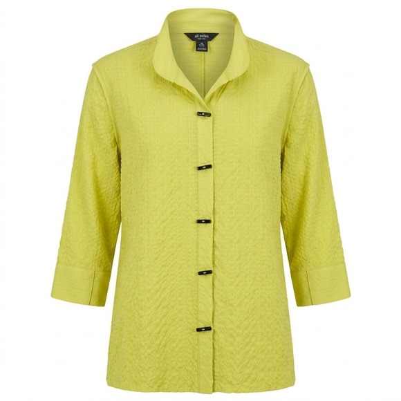 Ali Miles Tops - NEW Ali Miles 2X Lime Green Textured Seersucker Wire Collar Tunic Shirt